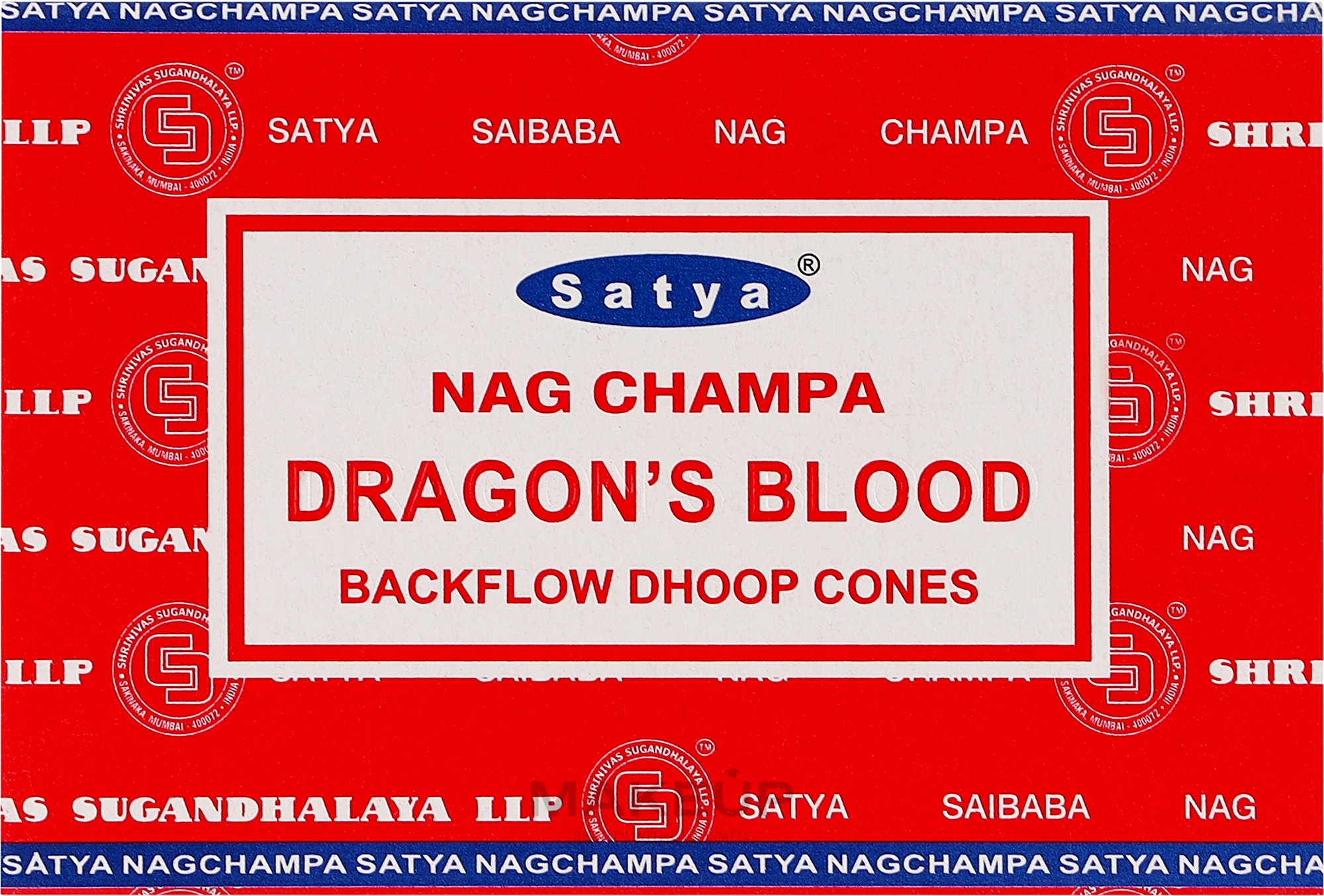 Стелющиеся дымные благовония конусы "Кровь Дракона" - Satya Dragon's Blood Backflow Dhoop Cones — фото 10шт