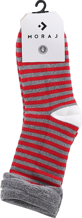 Носки женские длинные с рождественским мотивом, серые в красную полоску - Moraj — фото N1