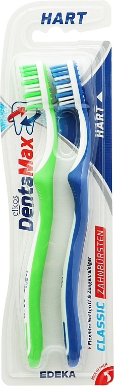 Зубна щітка жорстка, салатова + синя - Elkos Dental Classic — фото N2