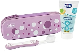 Парфумерія, косметика Дорожній набір, 6-24 міс., рожевий - Chicco First Milk Teeth (toothbrush/1pcs + toothpast/50ml + bag/1pcs)