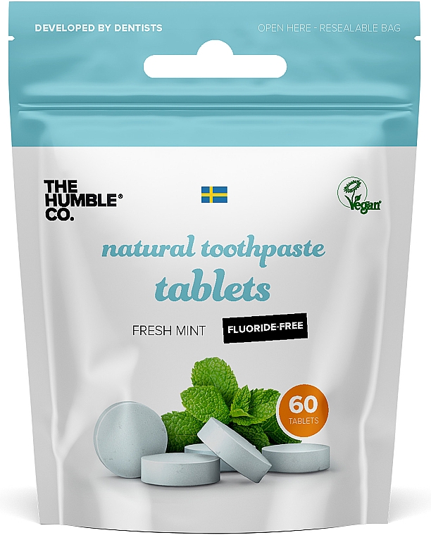 Таблетки для чищення зубів без фтору - The Humble Co Natural Toothpaste Tablets Fresh Mint Flouride Free — фото N1