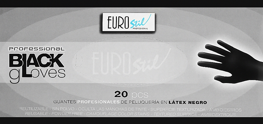 Перчатки одноразовые, черные, латексные, без пудры, размер S, 20 шт. - Eurostil — фото N1
