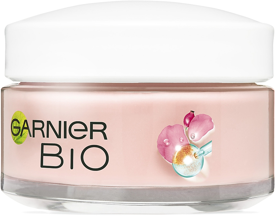 Живильний крем з олією шипшини для надання сяйва тьмяній шкірі обличчя - Garnier Bio Rosy Glow 3in1 Youth Cream
