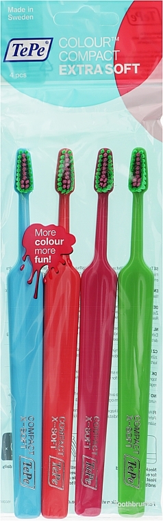 Набір зубних щіток, 4 шт., варіант 9 - TePe Colour Compact Extra Soft — фото N1