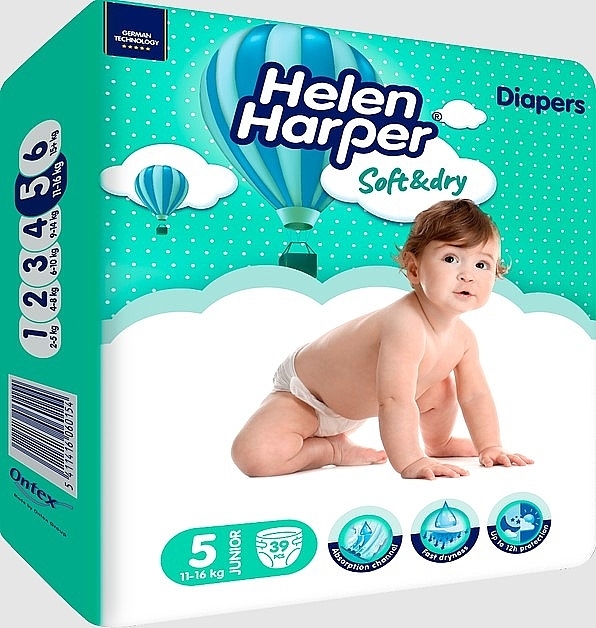 Подгузники для детей Soft & Dry Junior 5 (11-16 кг) 39 шт - Helen Harper — фото N1