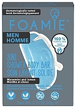 Мужское мыло для душа 3 в 1 "Мята и лимон" - Foamie 3in1 Shower Body Bar For Men Seas The Day — фото N1