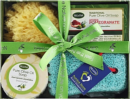 Парфумерія, косметика Набір, мило з ароматом граната - Kalliston Kit (soap/100g + stone/1pcs + sponge/1pcs + soap/85g)