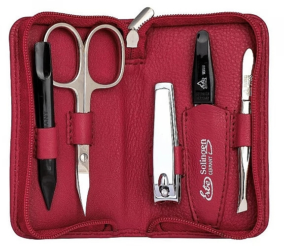 Манікюрний набір, 5 предметів "Siena", на блискавці, red - Erbe Solingen Manicure Zipper Case — фото N2