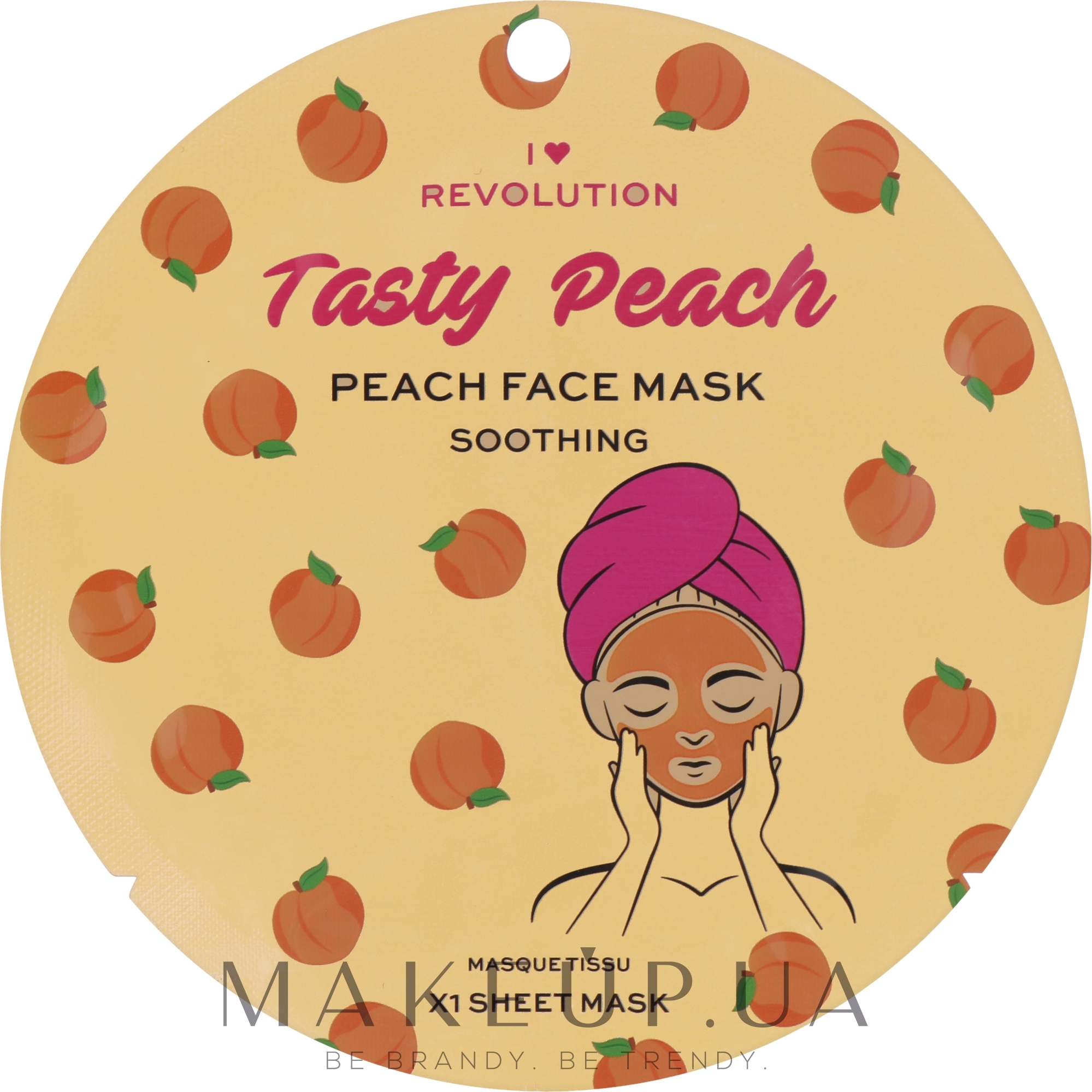 Успокаивающая тканевая маска - I Heart Revolution Peach Soothing Printed Sheet Mask — фото 2g