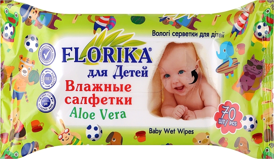 Влажные салфетки для детей "Алоэ вера", 70 шт - Florika Baby Wet Wipes Aloe Vera — фото N1