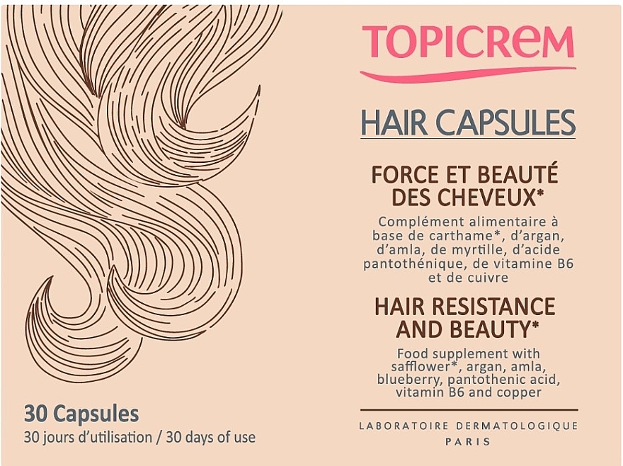 Харчова добавка для волосся "Сила та краса волосся" - Topicrem Hair Capsules — фото N1