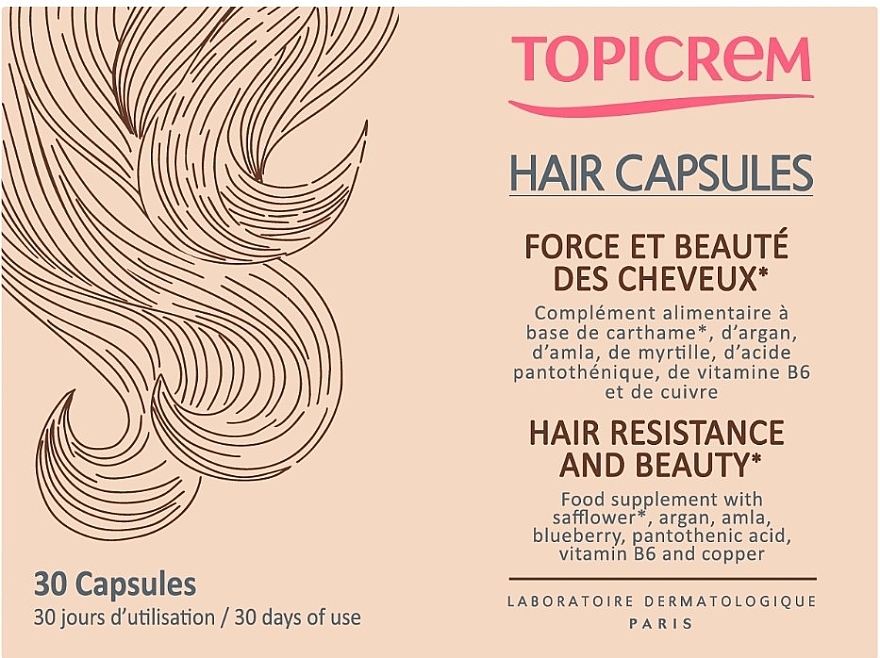 Пищевая добавка для волос "Сила и красота волос" - Topicrem Hair Capsules — фото N1