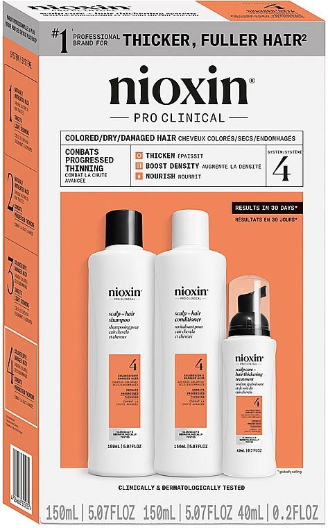 Набір - Nioxin Pro Clinical System 4 Set (sh/150ml + cond/150ml + ser/40ml) — фото N1