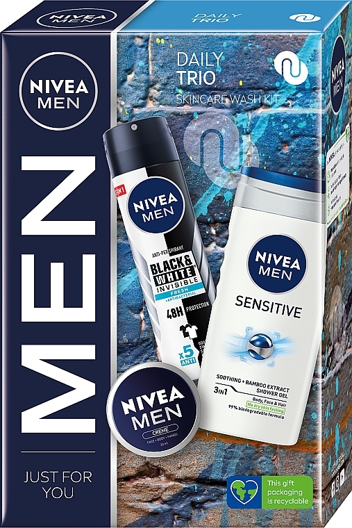 Набор - Nivea Men Daily Trio Set (sh/gel/250ml + deo/150ml + b/cr/30ml) — фото N1