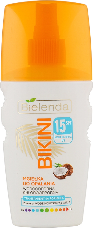 Кокосовий спрей для обличчя й волосся - Bielenda Bikini Tanning Mist SPF 15 — фото N1