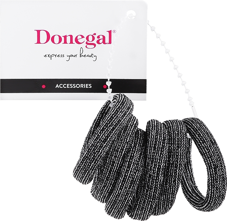Резинки для волос, FA-5691+1, черные с серебряной нитью - Donegal — фото N1