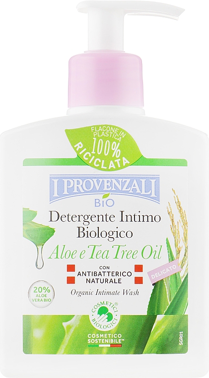 Засіб для інтимної гігієни, очищувальний, з органічним соком алое 20% - I Provenzali Aloe Organic Intimate Wash Delicate