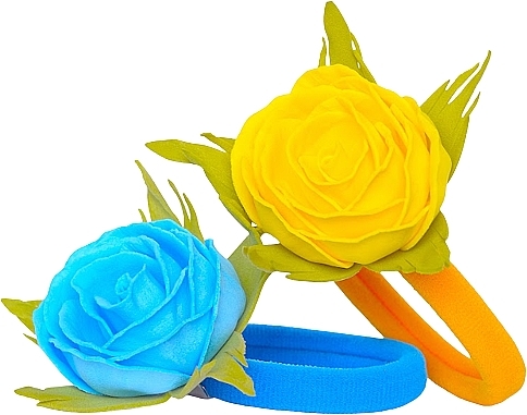 Набір резинок для волосся ручної роботи "Жовта і блакитна троянди" - Katya Snezhkova — фото N2