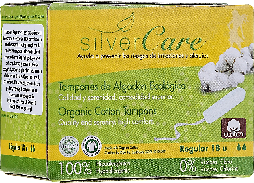 Тампоны из органического хлопка "Regular", 18шт - Masmi Silver Care — фото N1