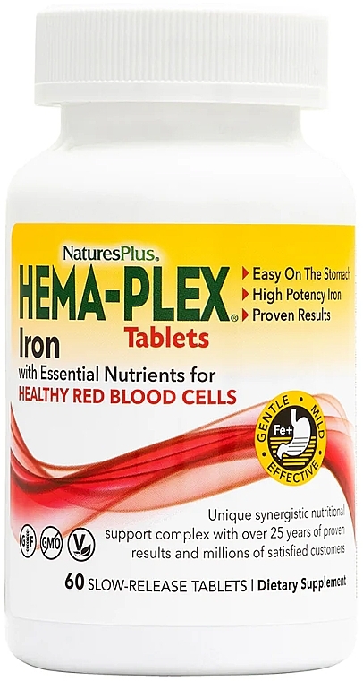 Залізо у таблетках сповільненого вивільнення - NaturesPlus Hema-Plex Iron Slow-Release Tablets — фото N4