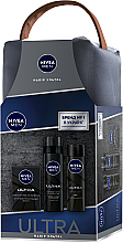 Парфумерія, косметика УЦІНКА Набір чоловічий "Ультра" 2021 - Nivea Men Ultra (deo/spray/100ml + af/sh/lot/100ml + sh/gel/200ml + pouch) *