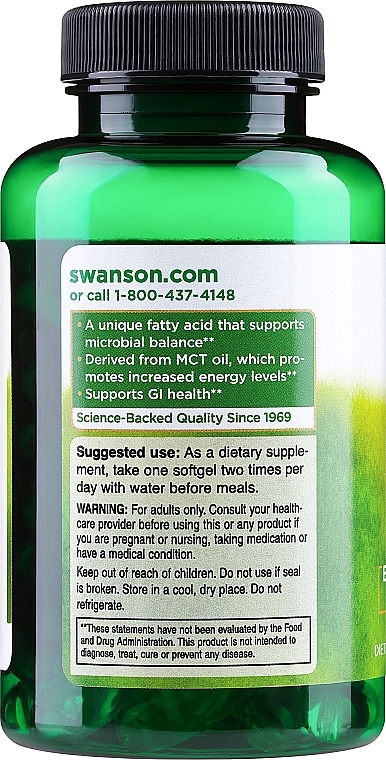 Харчова добавка "Каприлова кислота", 600 мг - Swanson Caprylic Acid — фото N2