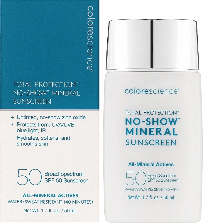 Прозорий мінеральний сонцезахисний флюїд - Colorescience Total Protection No-Show Mineral Sunscreen SPF 50 — фото N2