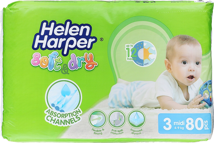 Дитячі підгузки Baby Midi 3, 4-9 кг, 80 шт. - Helen Harper — фото N1