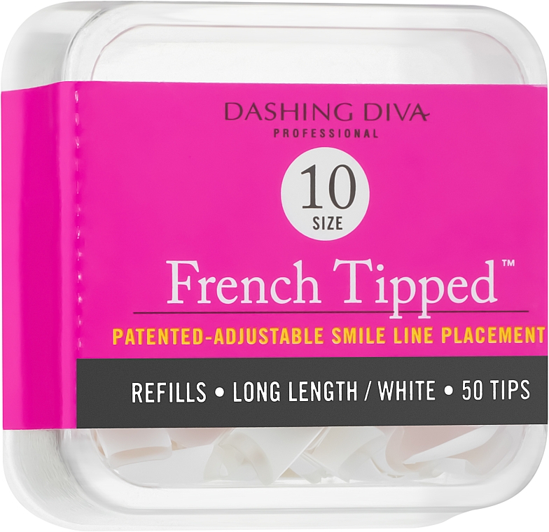 Типсы длинные "Френч" - Dashing Diva French Tipped Long White 50 Tips (Size-10) — фото N1