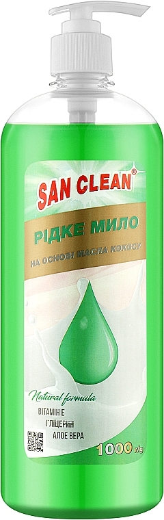 Жидкое мыло для рук на основе масла кокоса, зеленое - San Clean — фото N1
