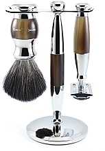 Духи, Парфюмерия, косметика Набор для бритья - Edwin Jagger Imitation Horn & Chrome 3 Piece DE Set Black Synthetic