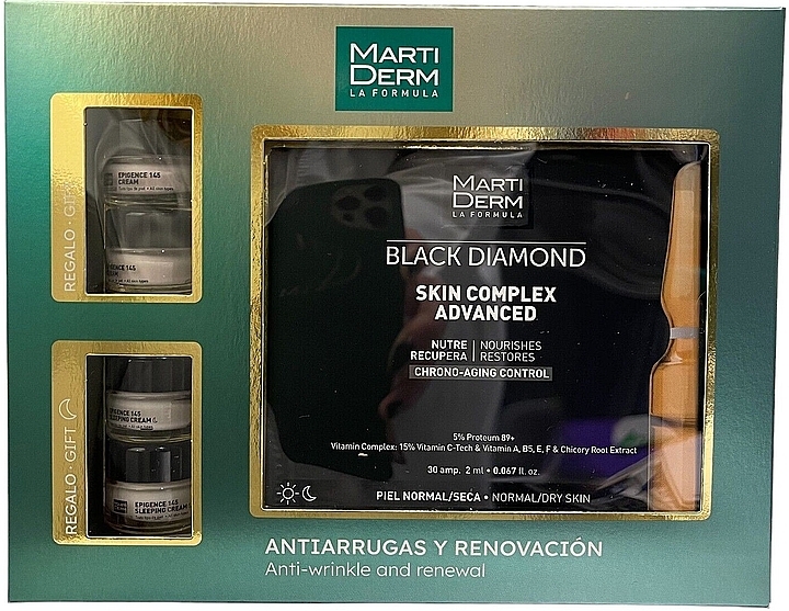 Набір для догляду за обличчям - MartiDerm Black Diamond Anti-Wrinkle And Renewal (ampoules/30x2ml + cr/2x5ml + cr/2x5ml) — фото N1