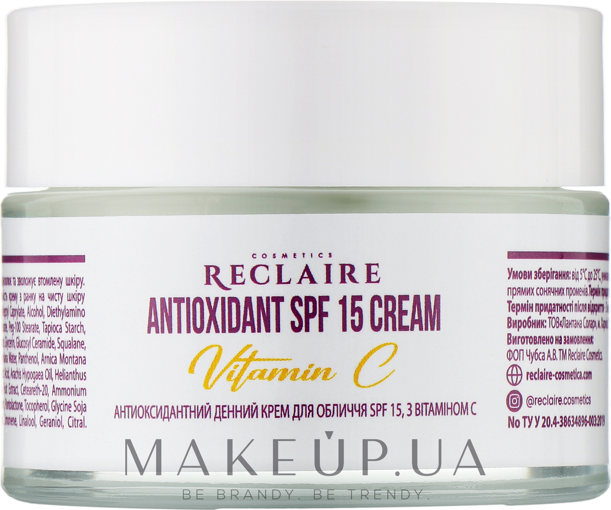 Антиоксидантний денний крем з вітаміном C та SPF 15 - Reclaire Antioxidant SPF 15 Cream — фото 50ml