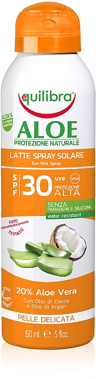 Солнцезащитный спрей-молочко с алоэ SPF 30 - Equilibra Sun Aloe Spray Milk Spf 30 Delicate Skin  — фото N1