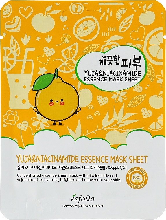 Тканинна маска для обличчя з екстрактом юдзу та ніацинамідом - Esfolio Pure Skin Yuja And Niacinamide Essence Mask Sheet