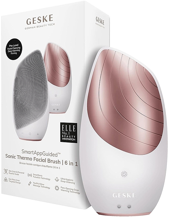 Звукова термощітка для обличчя - Geske Sonic Thermo Facial Brush 6 In 1 White Rose Gold — фото N2