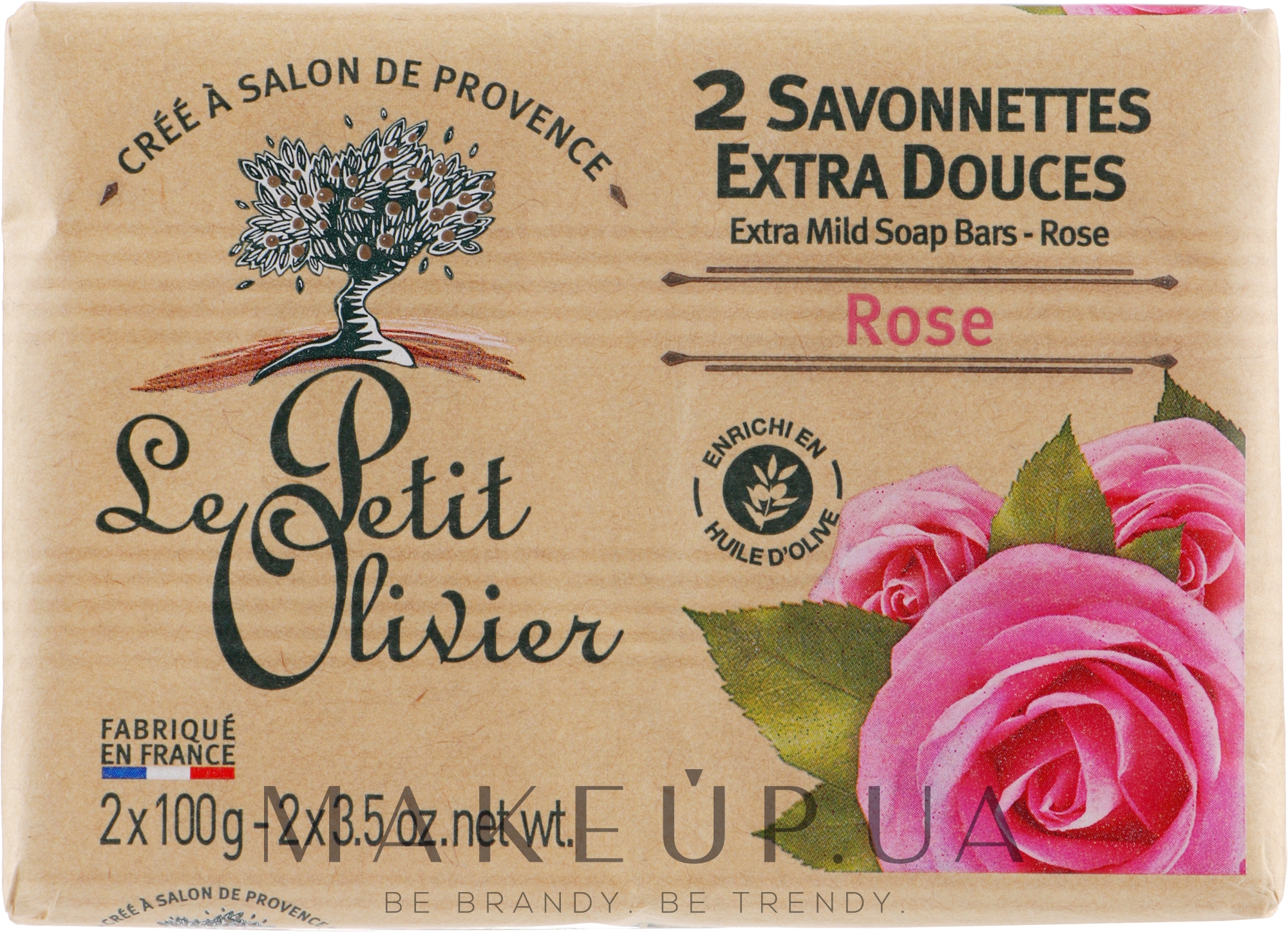 Мило екстраніжне, з екстрактом троянди - Le Petit Olivier - 2 extra mild soap bars - Rose — фото 2x100g