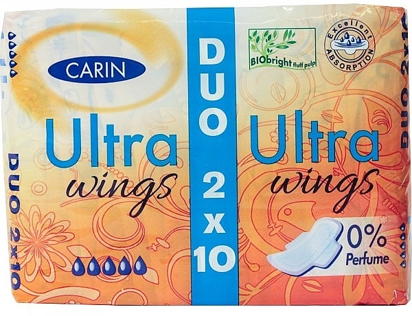 Гігієнічні прокладки, 20 шт. - Carin Ultra Wings 0% Perfume Duo — фото N1