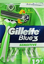 Набір одноразових станків для гоління, 9 + 3 шт. - Gillette Blue 3 Sensitive — фото N1