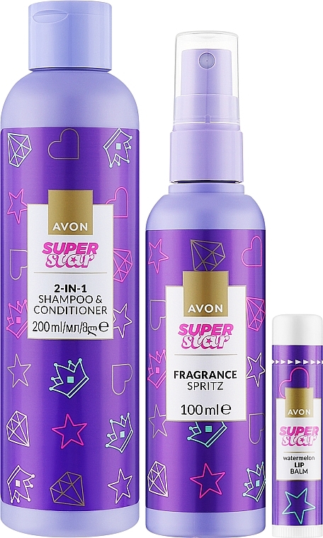 Набір - Avon Super Star (shm/cond/200ml + b/spray/100ml + lip/balm/4g) — фото N2