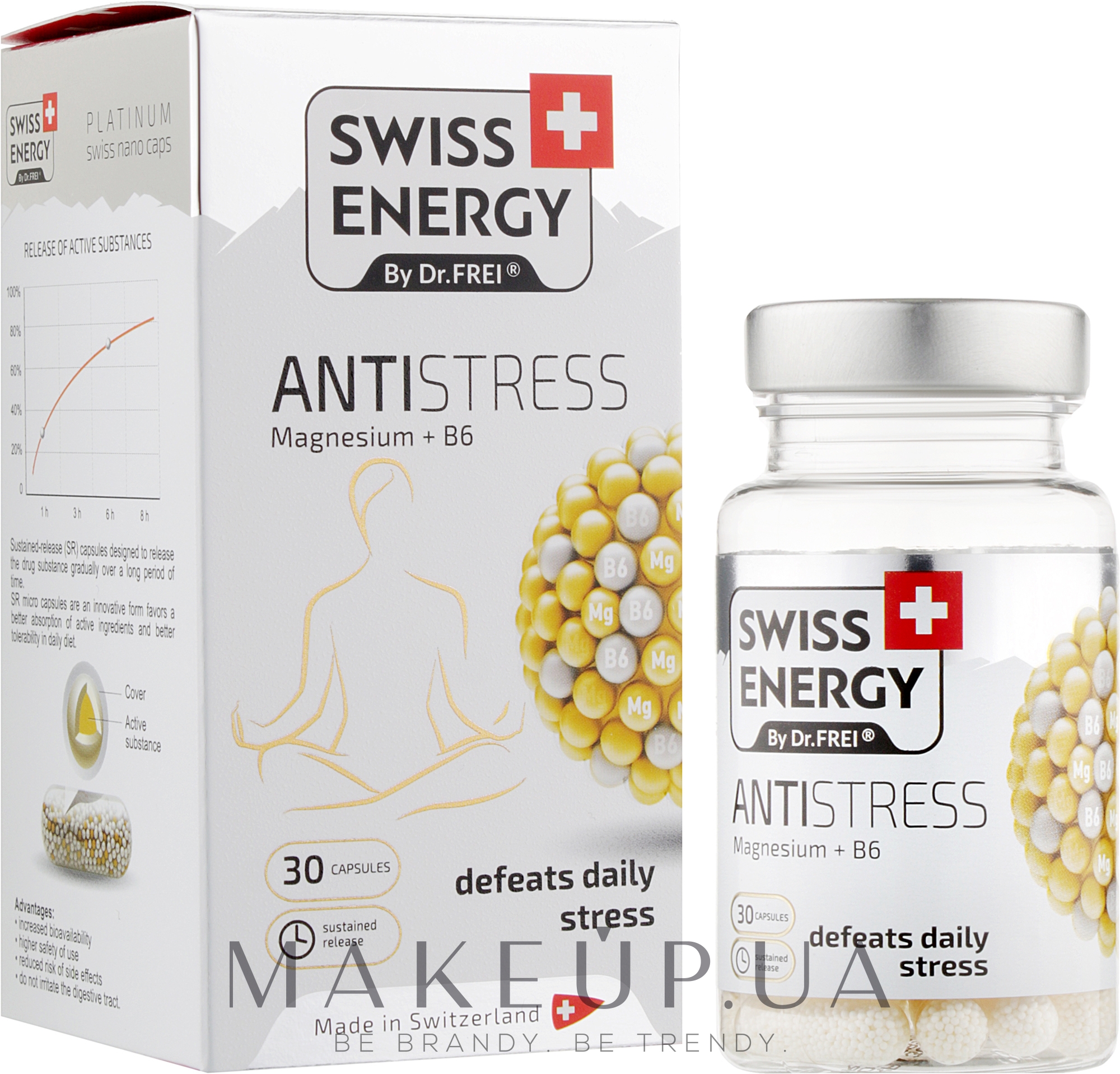 Вітаміни в капсулах "Магній + В6" - Swiss Energy Antistress — фото 30шт