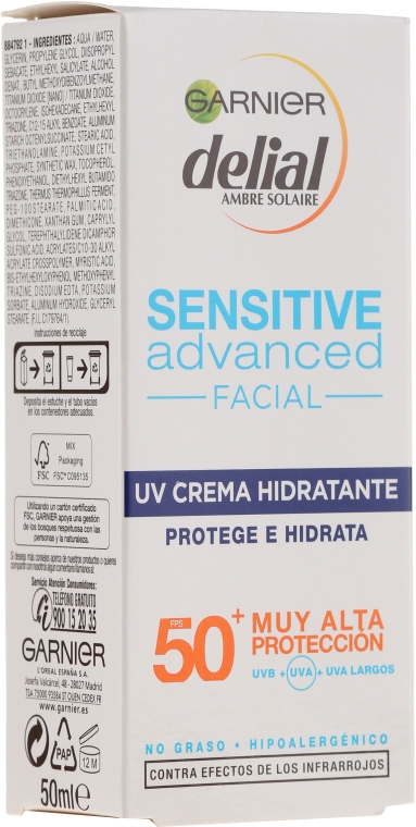 Сонцезахисний крем для обличчя - Garnier Delial Ambre Solaire Sensitive Advanced Face Cream SPF50+ — фото N2