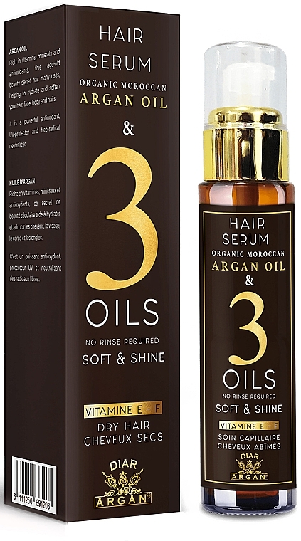 Сироватка для пом'якшення та блиску волосся - Diar Argan Argan Oil & 2 Oils Soft & Shine Hair Serum — фото N1