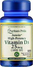Витаминная добавка "Витамин D3" - Puritan's Pride Premium Sunvite High-Potency Vitamin D3 1000 IU — фото N1
