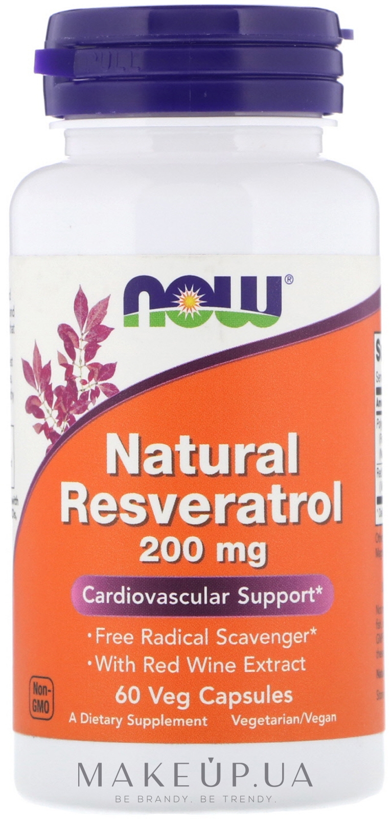 Ресвератрол 200 mg - Now Foods Natural Resveratrol — фото 60шт