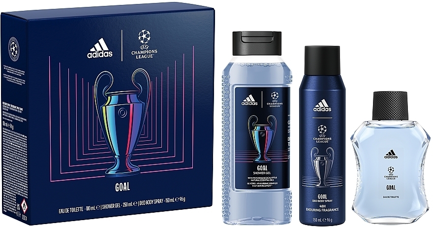 Adidas UEFA Champions League Goal - Набор (edt/100ml + sh/gel/250ml + deo/150ml) — фото N1