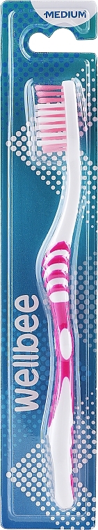 Зубна щітка середньої жорсткості, у блістері, рожева - Wellbee — фото N1