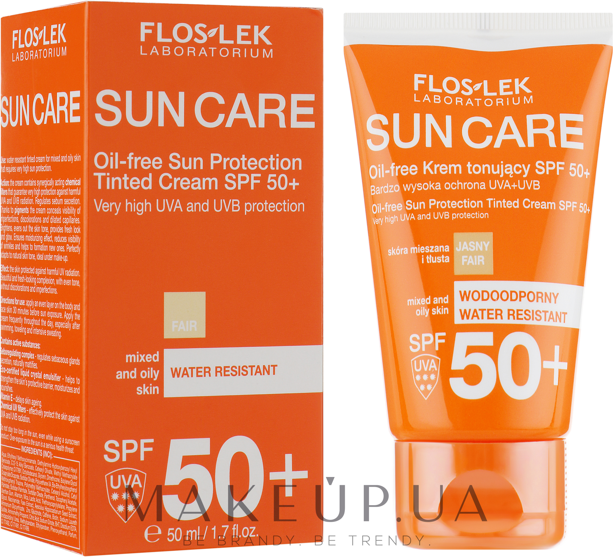 Тонувальний сонцезахисний крем без олії - Floslek Oil-free Sun Protection Tinted Cream SPF 50+ — фото 50ml