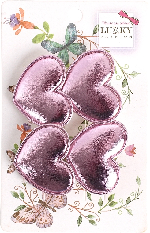 Заколки-зажимы для волос "Блестящие сердечки", 2 шт, фиолетовые - Lukky Fashion — фото N1