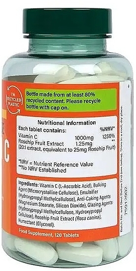 Пищевая добавка "Витамин C и шиповник", 1000 мг - Holland & Barrett Vitamin C & Rose Hips 1000mg — фото N5